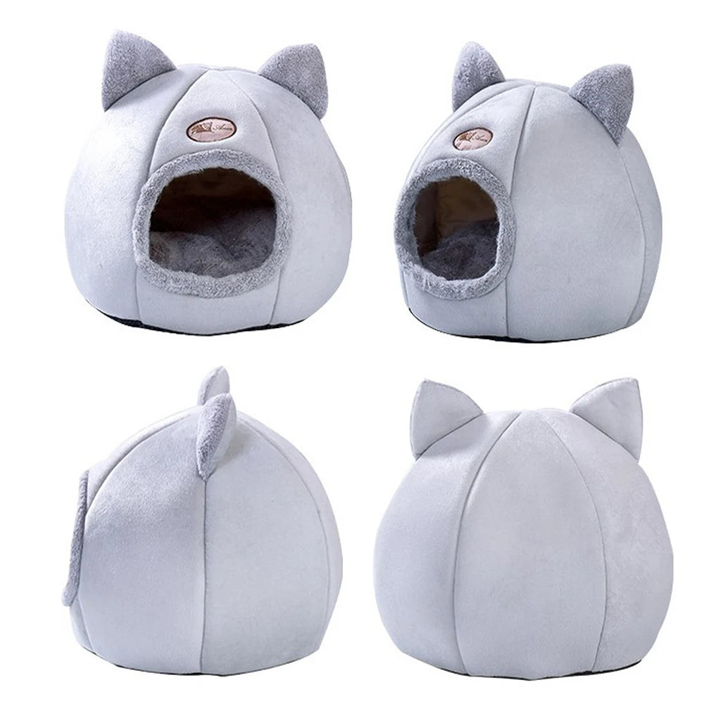Pet Tent Cave Bed for Cats/Small Dogs Velvet Self-Warming 2-in-1 Cat Tent/Kitten Bed/Cat Hut with Removable Washable Cushion