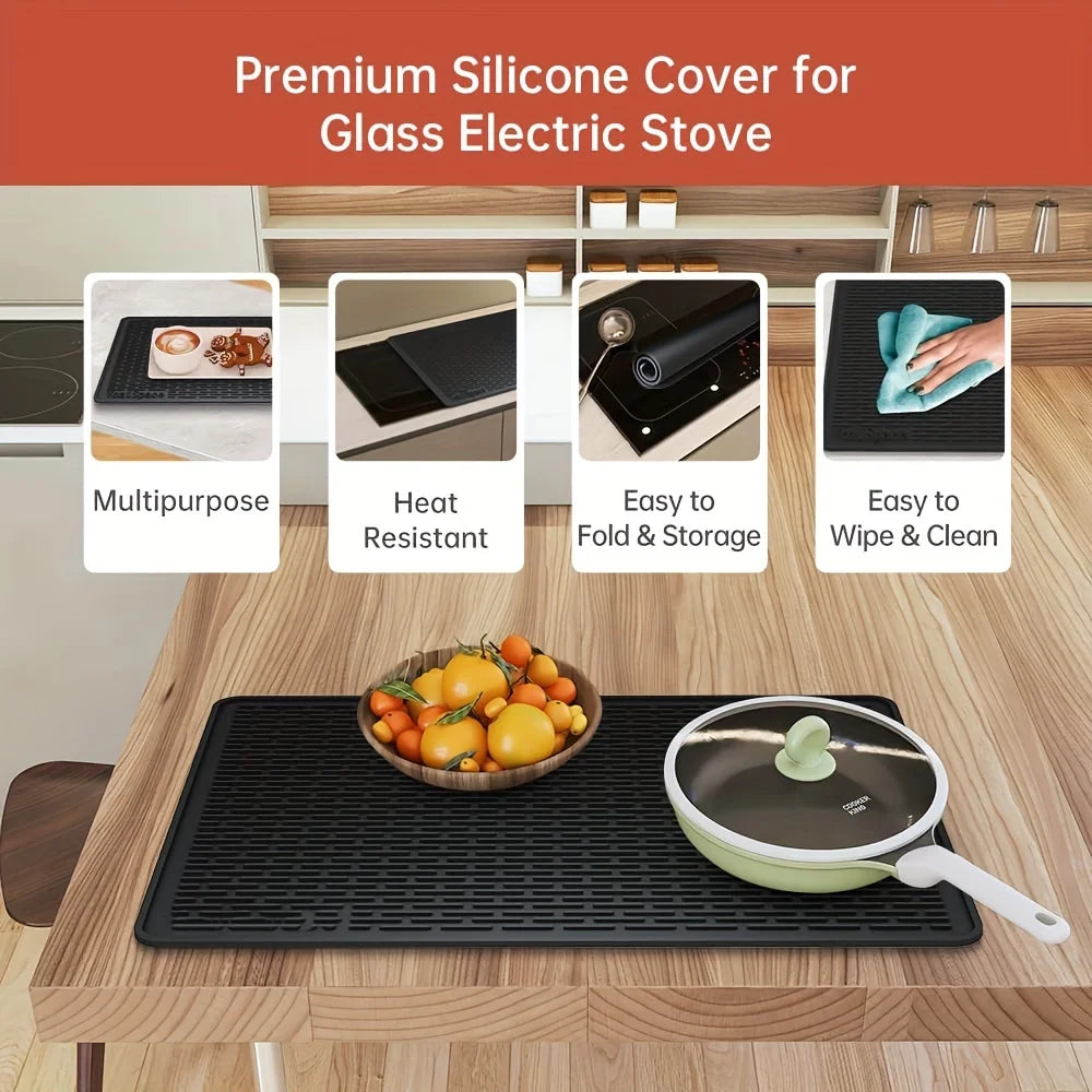 Silicone electric stove top cover mat Ceramic stove top cover, heat-resistant glass stove cover, non-slip stove mat, drain mat