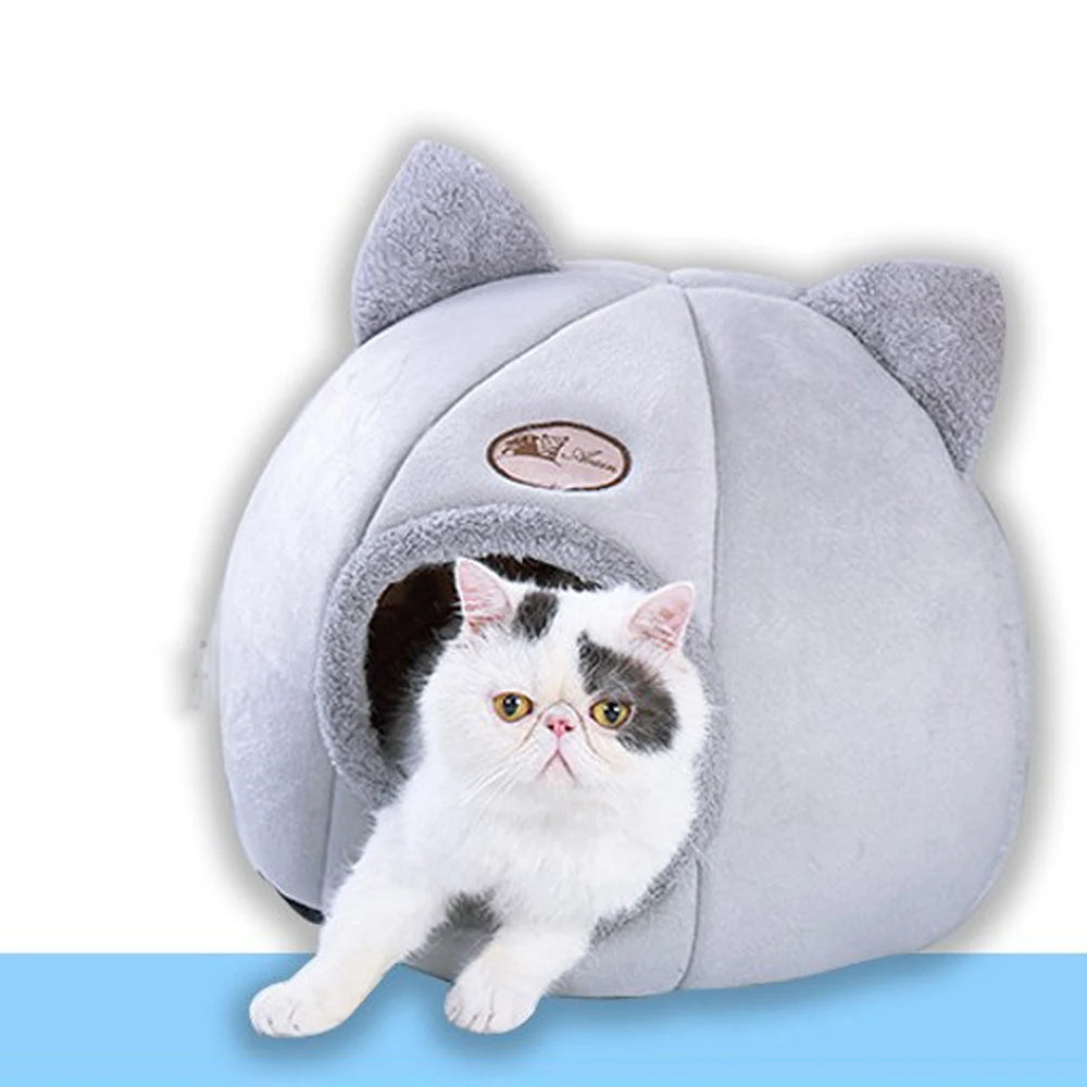 Pet Tent Cave Bed for Cats/Small Dogs Velvet Self-Warming 2-in-1 Cat Tent/Kitten Bed/Cat Hut with Removable Washable Cushion