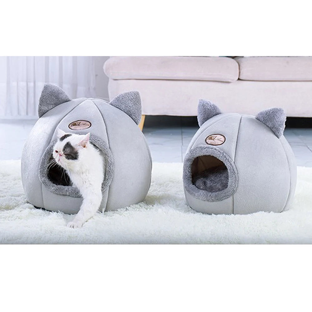 Pet Tent Cave Bed for Cats/Small Dogs Velvet Self-Warming 2-in-1 Cat Tent/Kitten Bed/Cat Hut with Removable Washable Cushion