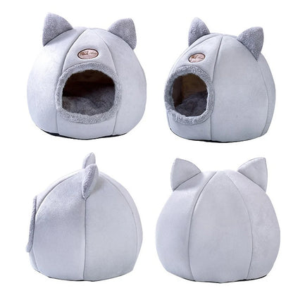 Pet Tent Cave Bed for Cats/Small Dogs Velvet Self-Warming 2-in-1 Cat Tent/Kitten Bed/Cat Hut with Removable Washable Cushion
