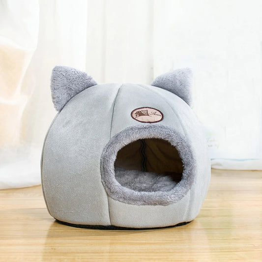 Pet Tent Cave Bed for Cats/Small Dogs Velvet Self-Warming 2-in-1 Cat Tent/Kitten Bed/Cat Hut with Removable Washable Cushion